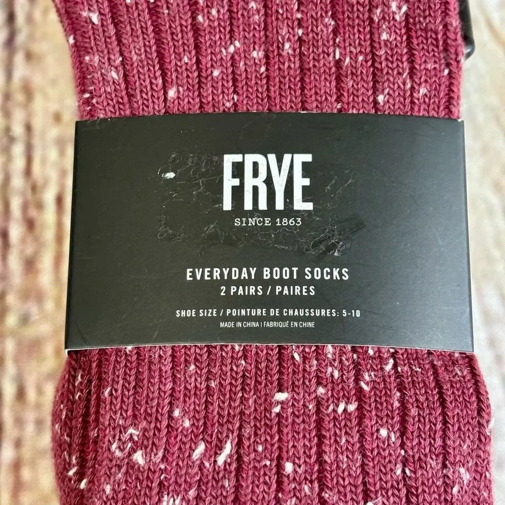 Frye Everyday Boot Socks 2 Pack Pairs Red Speckled Black Ribbed NWT - Picture 2 of 5